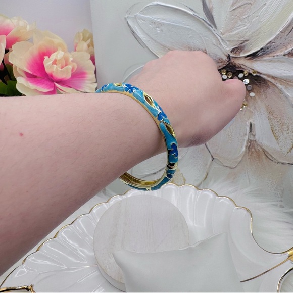 Blue Flower Enamel Cloisonne Bracelet Bangle Style B - Picture 4 of 7